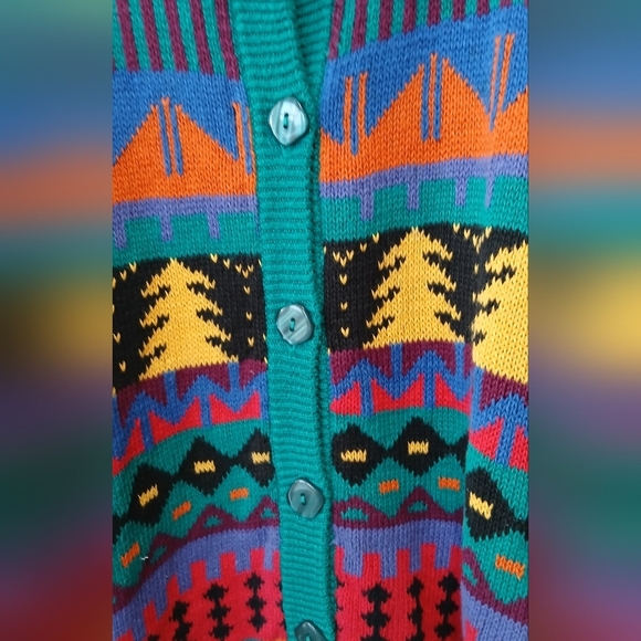 Vintage Laureen E Ong Button Down Sweater Womens Medium Cottagecore Tribal Cozy - Picture 2 of 7